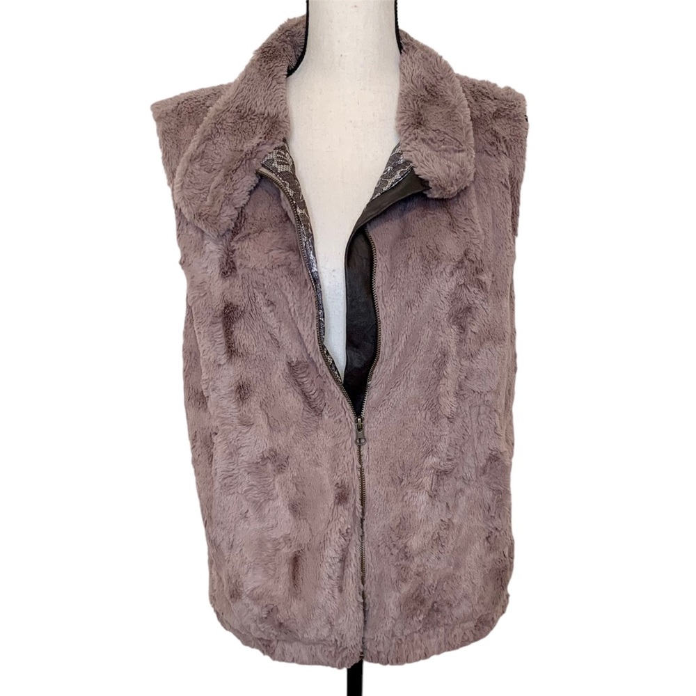 Sanctuary Faux Fur Sleeveless Vest Zip Up Taupe Brown Size Medium - Picture 2 of 16